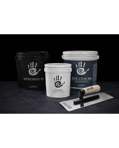 Kit micro ciment intérieur – FIX CEM + MONOBASE + Platoir + Vernis