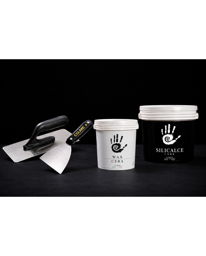 Kit effet marbre ou nuagé à la chaux – Silicalce + outils + cire