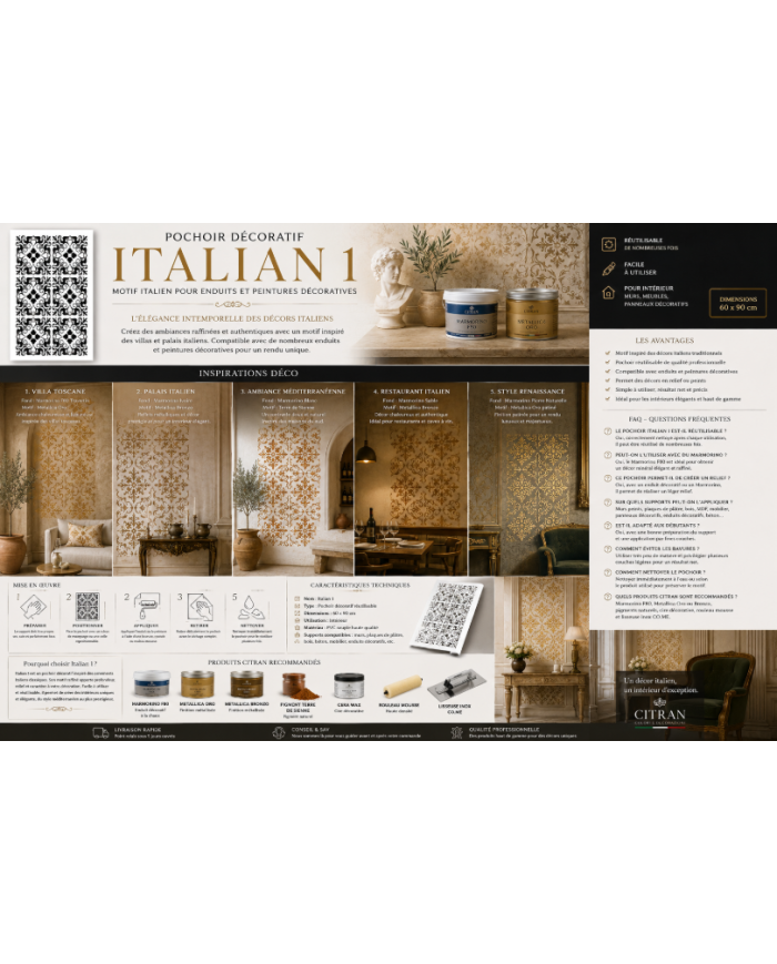 Pochoir décoratif Italian 1 | Motif italien | Enduits décoratifs Citran