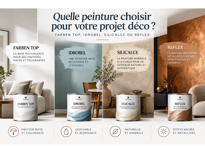 Quelle peinture choisir pour votre projet déco ? Farben Top, Idrobel, Silicalce ou Reflex